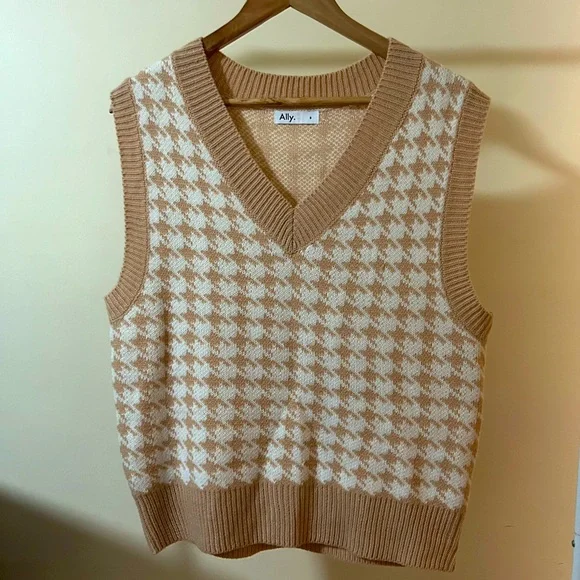 Check Knit Top Sleeveless Oversized V-Neck - Picture 4 of 7